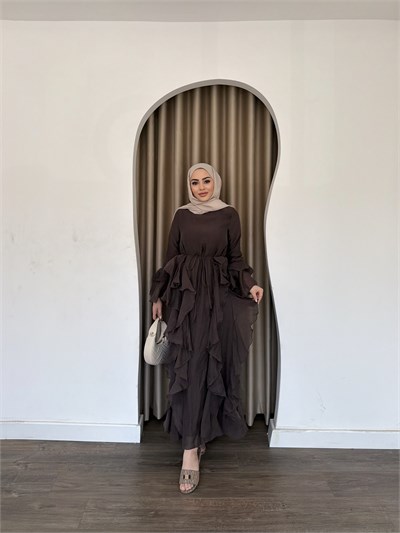 Şila Fırfırlı Elbise Q - Kahve