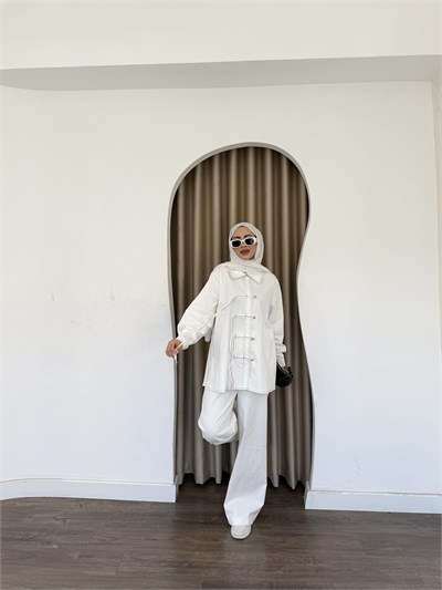 Sima Düğmeli Kot Takım - Beyaz
