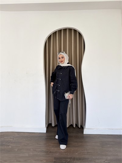 Sima Düğmeli Kot Takım - Mavi