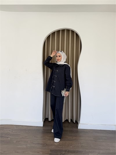 Sima Düğmeli Kot Takım - Mavi