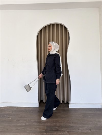 Sima Düğmeli Kot Takım - Mavi