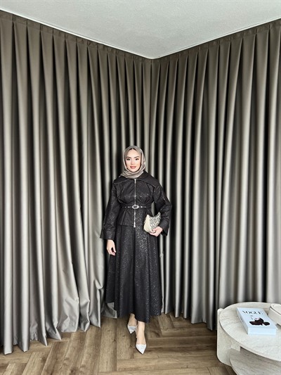 Simli Kot Etekli Takım - Kahve