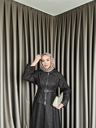 Simli Kot Etekli Takım - Kahve