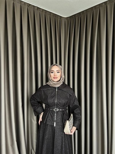 Simli Kot Etekli Takım - Kahve