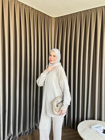 Simli Mek Takım Bej