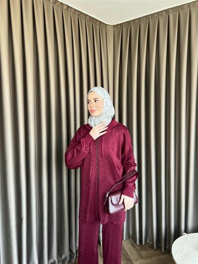 Simli Mek Takım Bordo