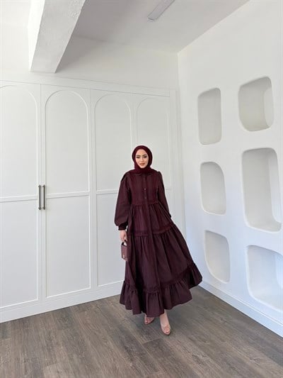 Şowme Dantelli Elbise - Bordo 