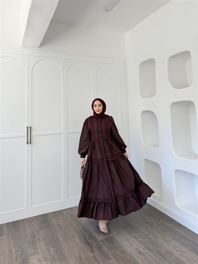Şowme Dantelli Elbise - Bordo 