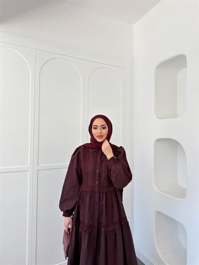 Şowme Dantelli Elbise - Bordo 