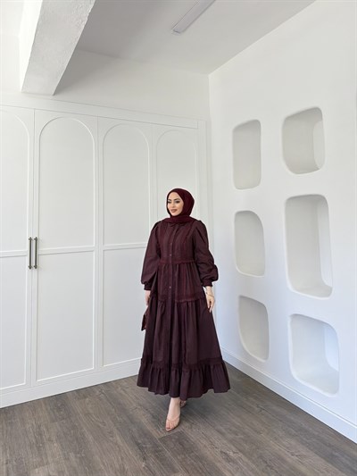 Şowme Dantelli Elbise - Bordo 