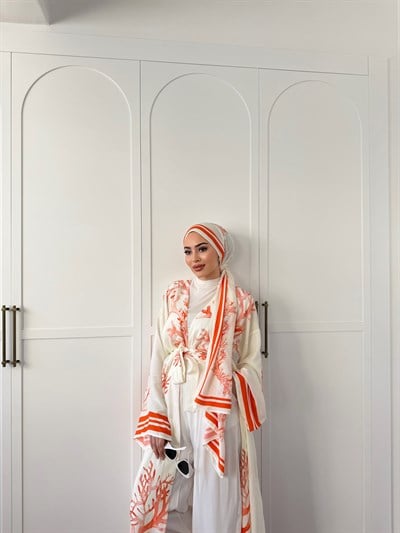 Su Kimona Şal Hediyeli - Oranj