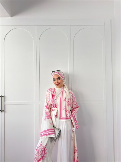 Su Kimona Şal Hediyeli - Pembe