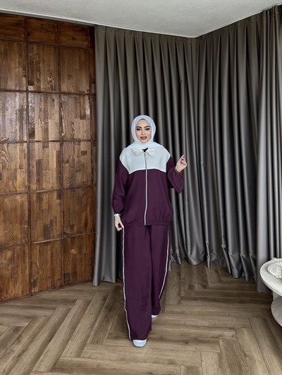 Suaz Şeritli Eşofman - Mürdüm