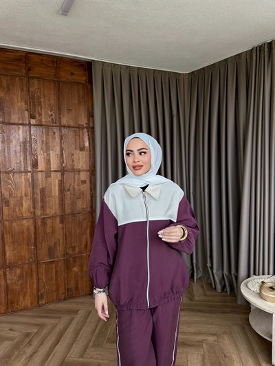 Suaz Şeritli Eşofman - Mürdüm