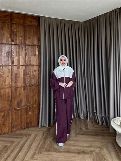 Suaz Şeritli Eşofman - Mürdüm