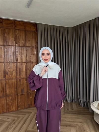 Suaz Şeritli Eşofman - Mürdüm