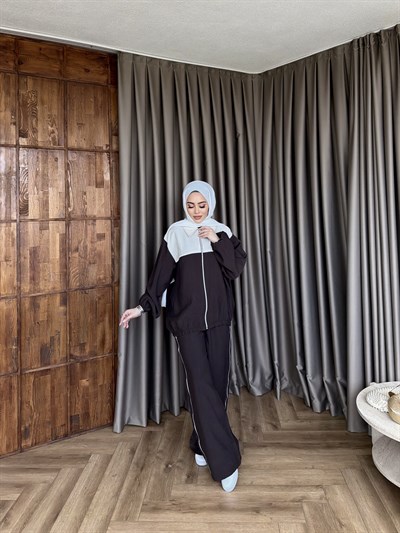 Suaz Şeritli Eşofman - Kahve