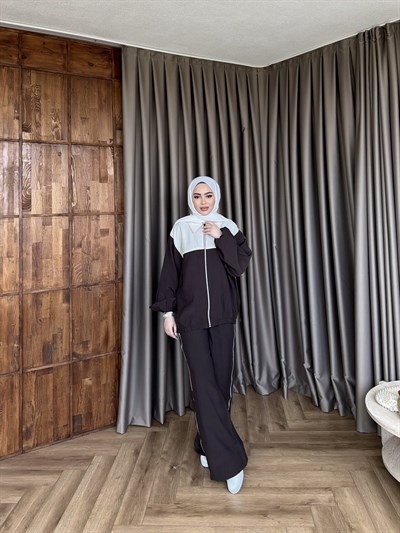 Suaz Şeritli Eşofman - Kahve