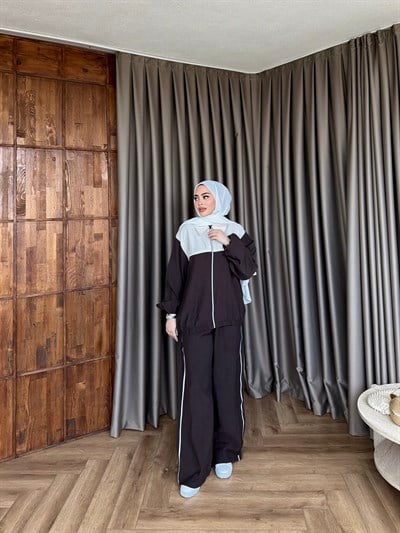 Suaz Şeritli Eşofman - Kahve