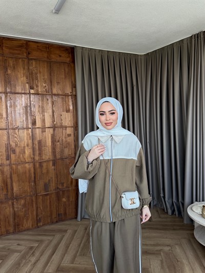 Suaz Şeritli Eşofman - YağYeşil