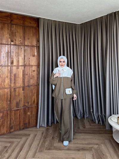 Suaz Şeritli Eşofman - YağYeşil