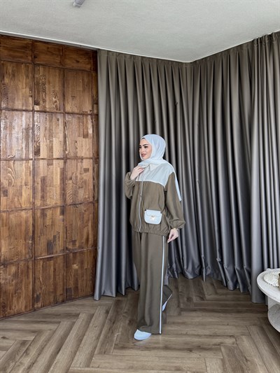 Suaz Şeritli Eşofman - YağYeşil