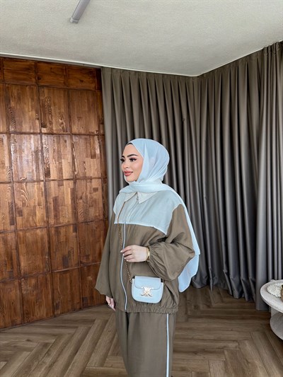 Suaz Şeritli Eşofman - YağYeşil