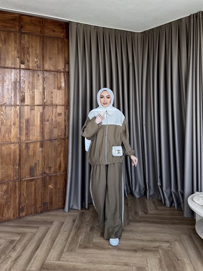 Suaz Şeritli Eşofman - YağYeşil