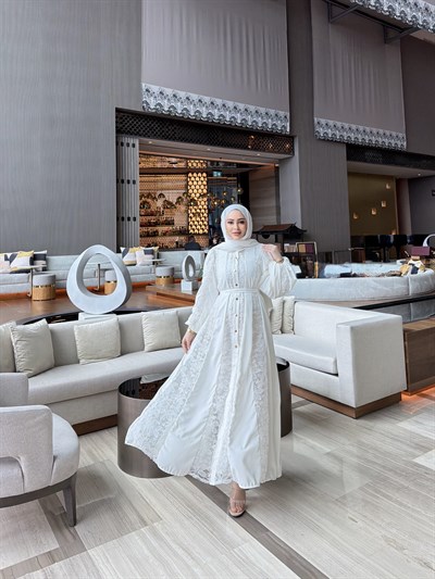 Tasarım Abaya Elbise - Beyaz