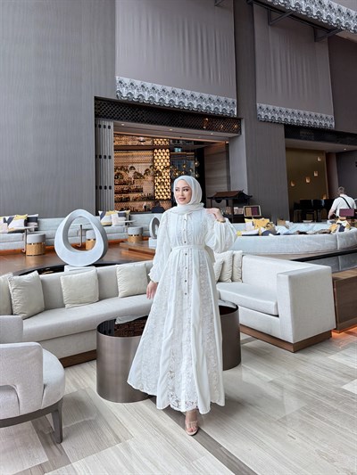 Tasarım Abaya Elbise - Beyaz