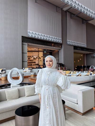 Tasarım Abaya Elbise - Beyaz