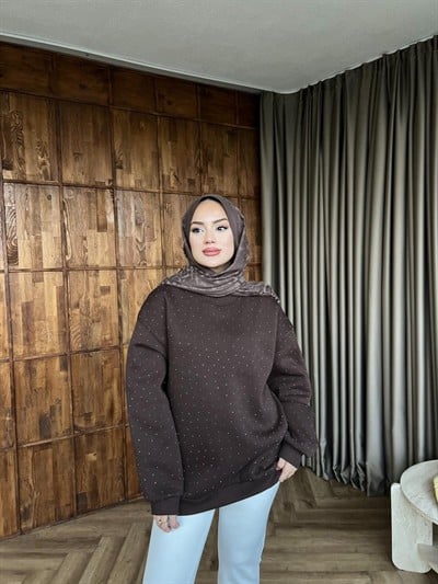 Taşlı Lima Sweat - Acı Kahve