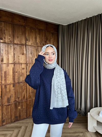 Taşlı Lima Sweat - Lacivert