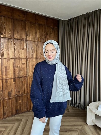 Taşlı Lima Sweat - Lacivert