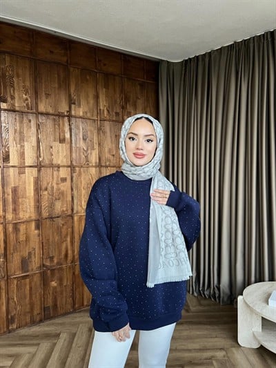 Taşlı Lima Sweat - Lacivert