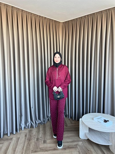 Taşlı Oysh Takım - Bordo