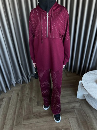 Taşlı Oysh Takım - Bordo