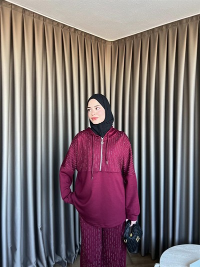 Taşlı Oysh Takım - Bordo