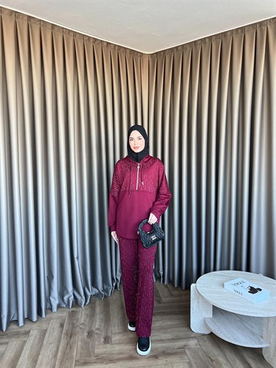 Taşlı Oysh Takım - Bordo