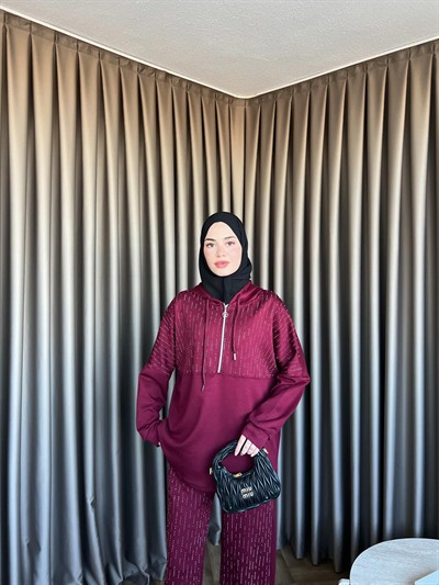 Taşlı Oysh Takım - Bordo