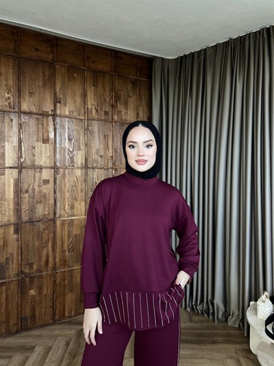 Taşlı Jami Oysh Takım - Mürdüm