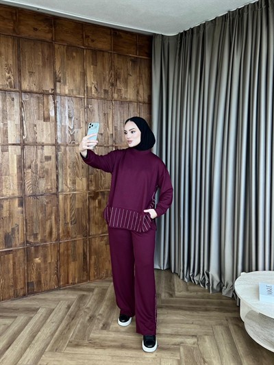 Taşlı Jami Oysh Takım - Mürdüm