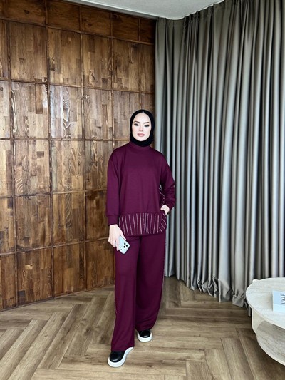 Taşlı Jami Oysh Takım - Mürdüm