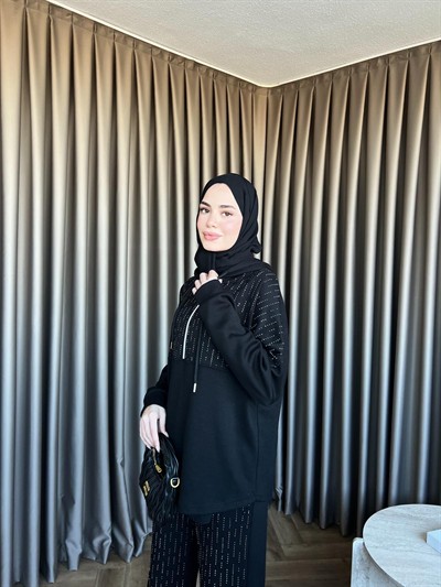 Taşlı Oysh Takım - Siyah