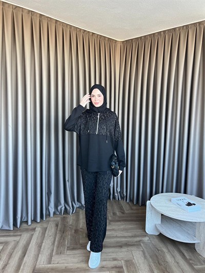 Taşlı Oysh Takım - Siyah