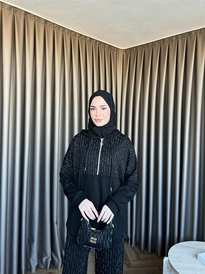 Taşlı Oysh Takım - Siyah