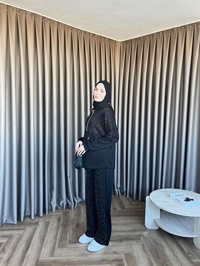 Taşlı Oysh Takım - Siyah