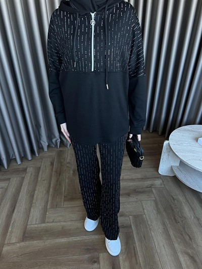 Taşlı Oysh Takım - Siyah