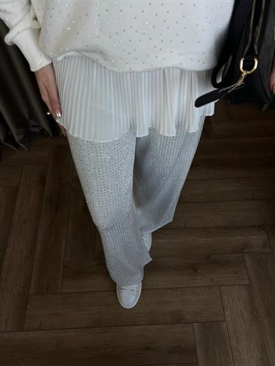 Taşlı Pantolon Gümüş 