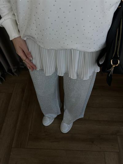 Taşlı Pantolon Gümüş 